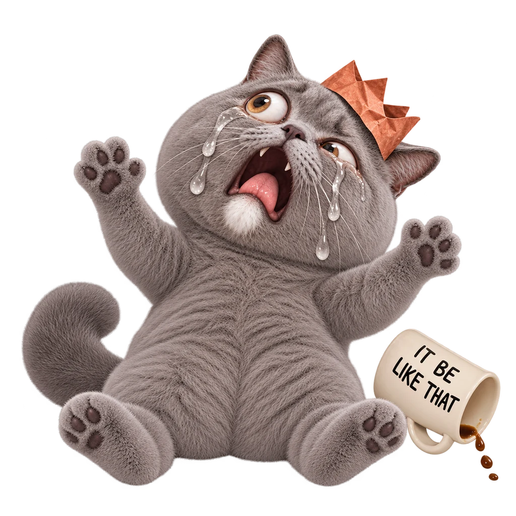 Blue-grey cat having a very emotional day