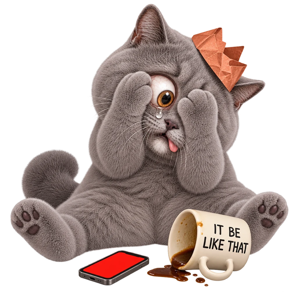 Cat peeking through its paws at a tiny red phone