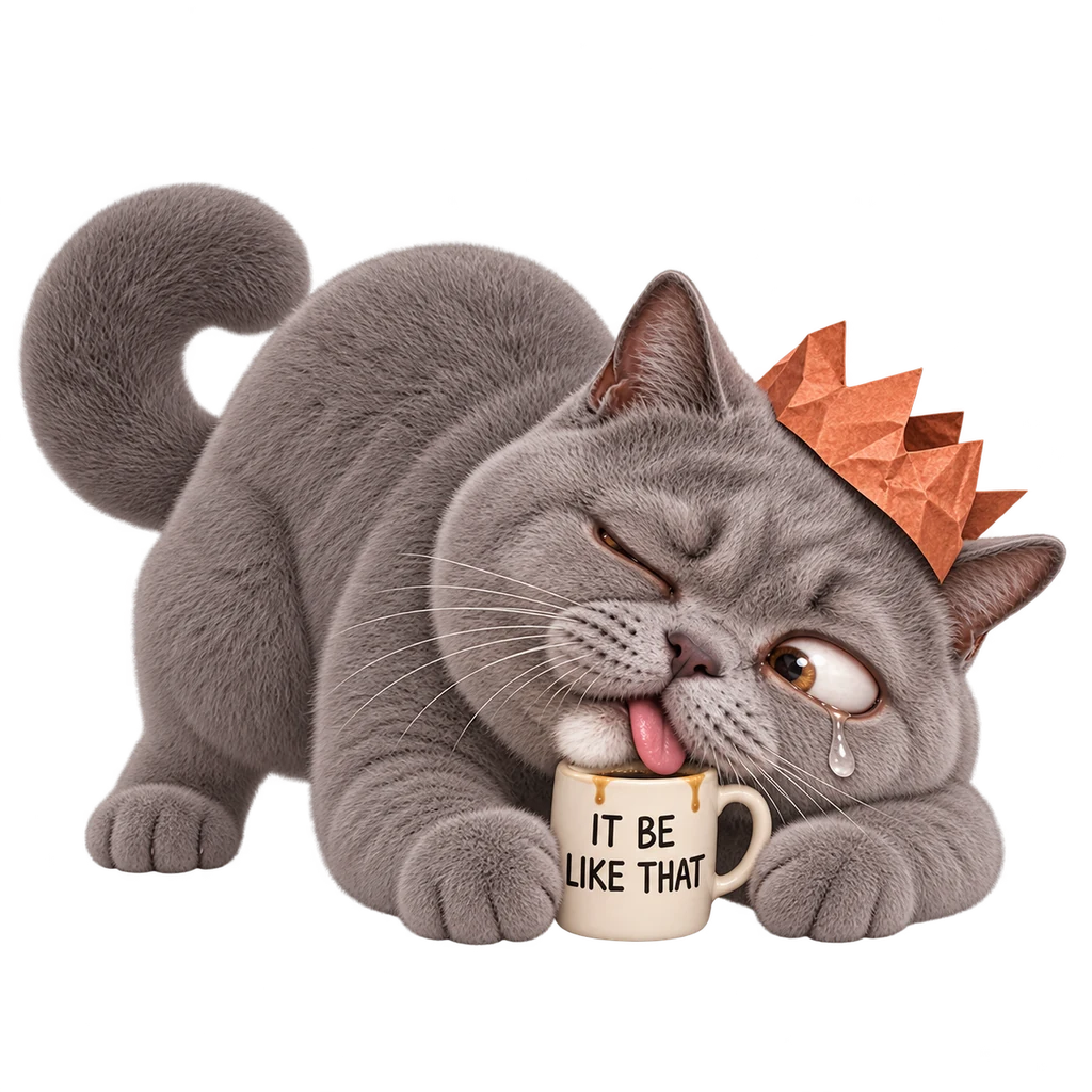 Sleepy cat faceplanted into a tiny coffee mug