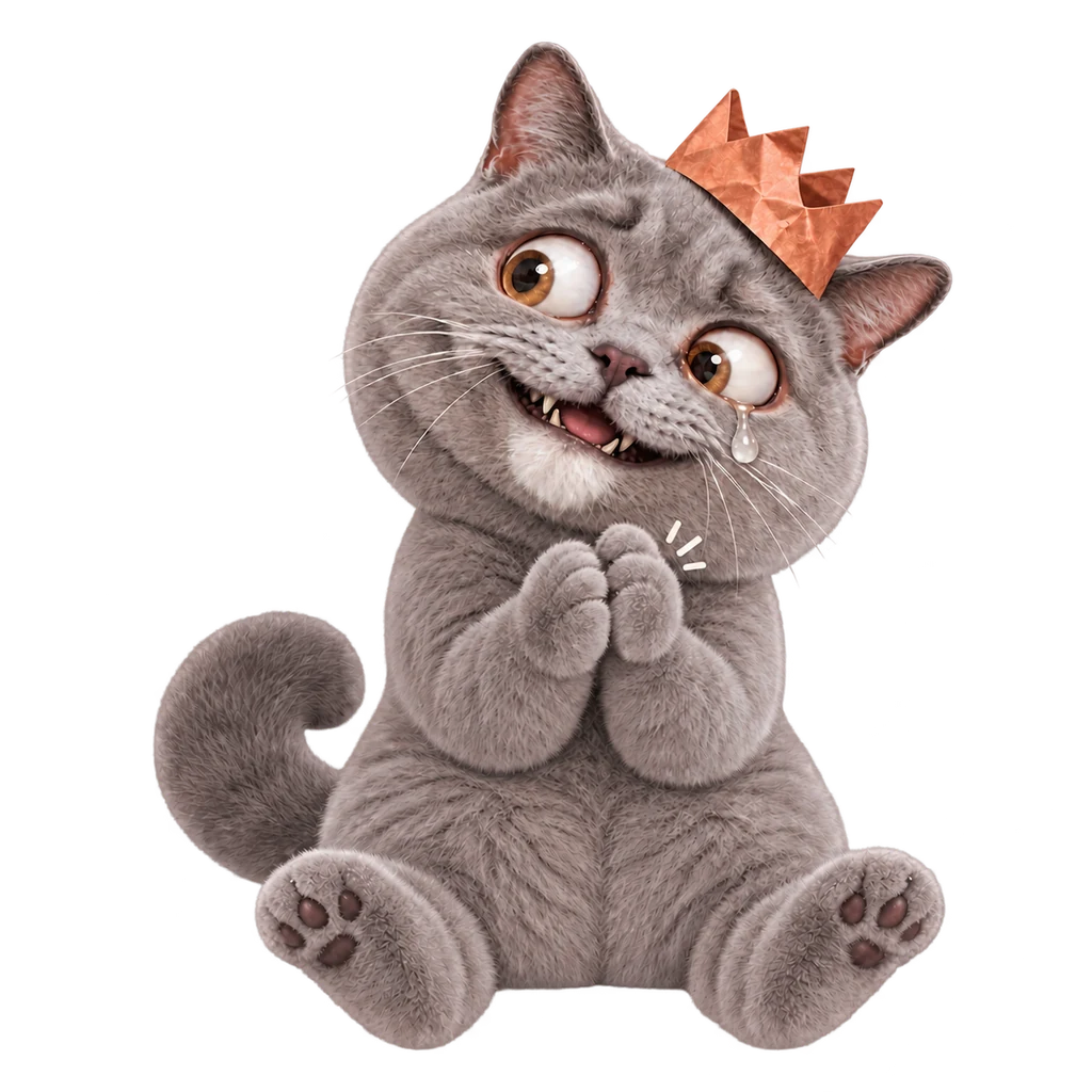 Cat performing an awkward polite clap with a forced smile