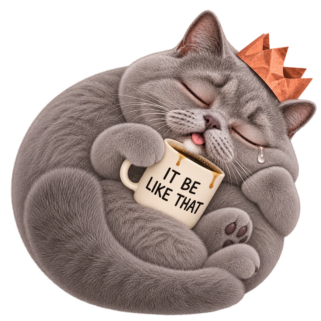 Derpy cat curled asleep around its coffee mug