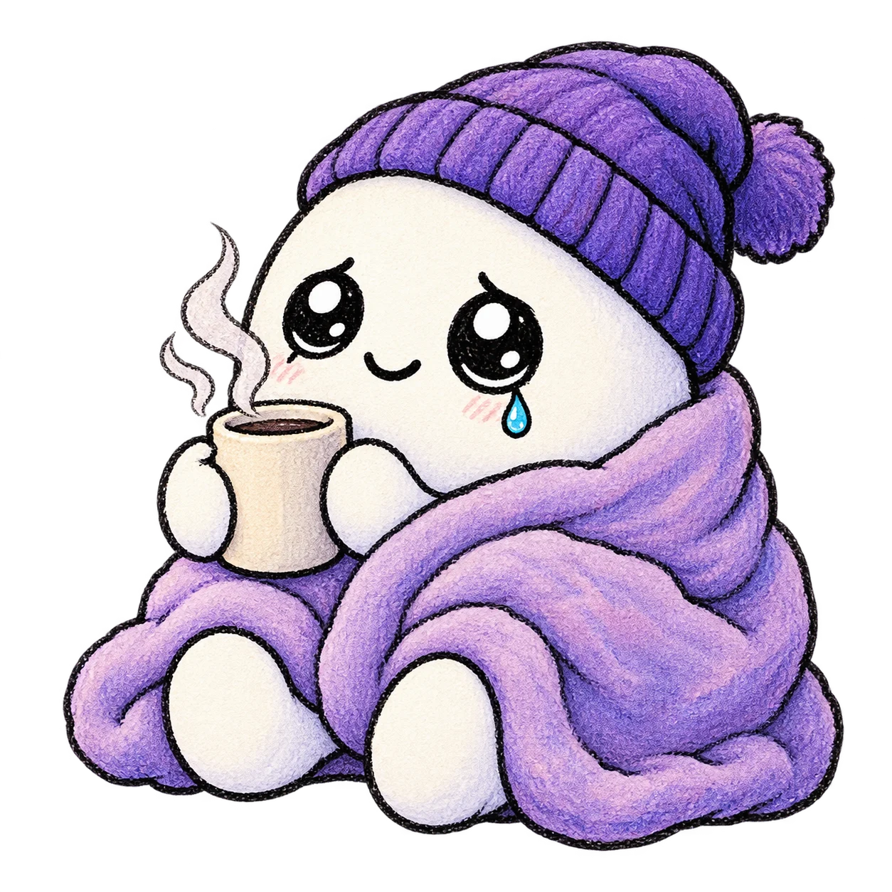 SBO mascot wrapped in a purple blanket