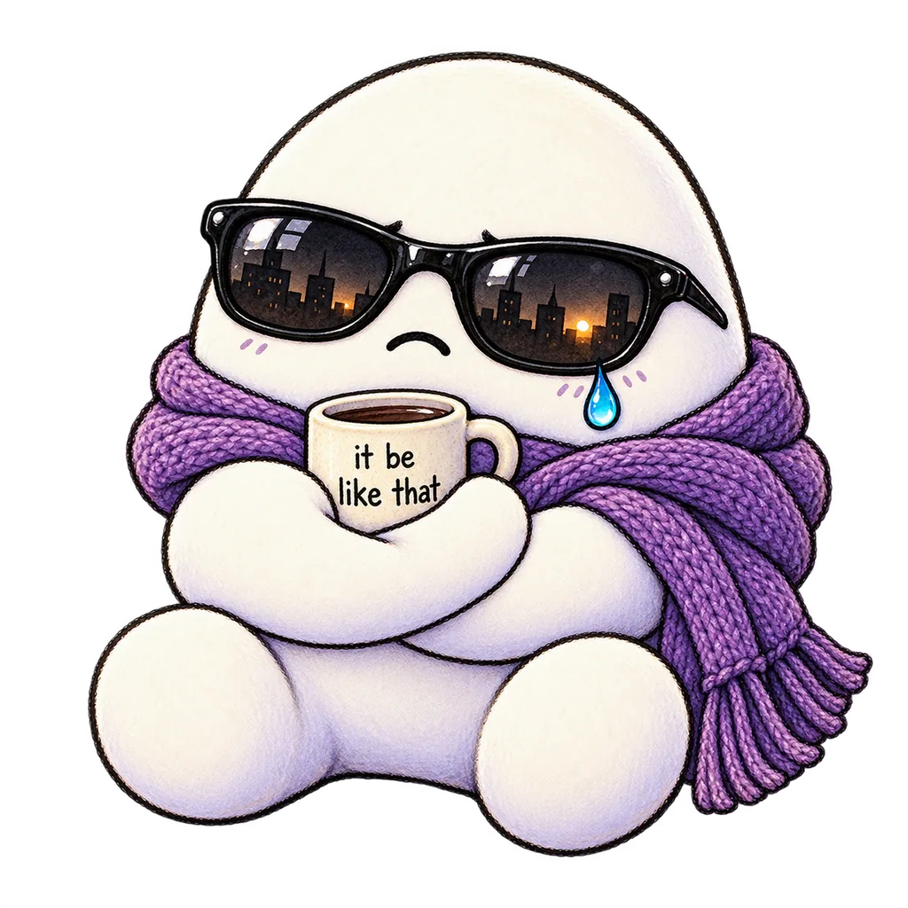 SBO mascot in sunglasses and a purple scarf with arms crossed